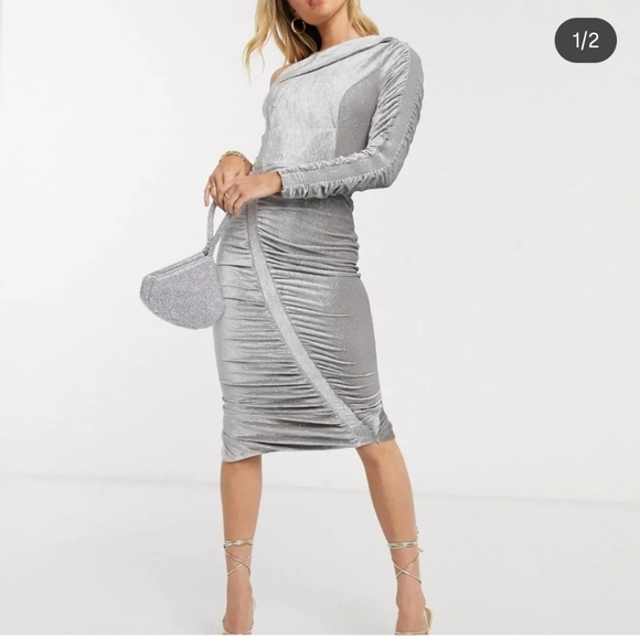 Lavish Alice Metallic Silver One-Shoulder Dress - Picture 16 of 16